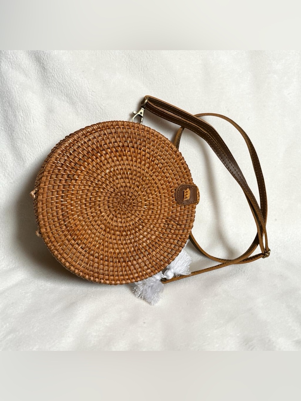 Woven Round Bag Rattan • Boho Crossbody Straw Handbag Adjustable Strap Women